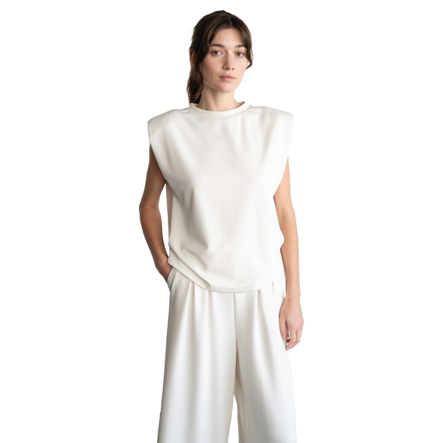 Side Ruching Sleeveless Top with Shoulder Pads