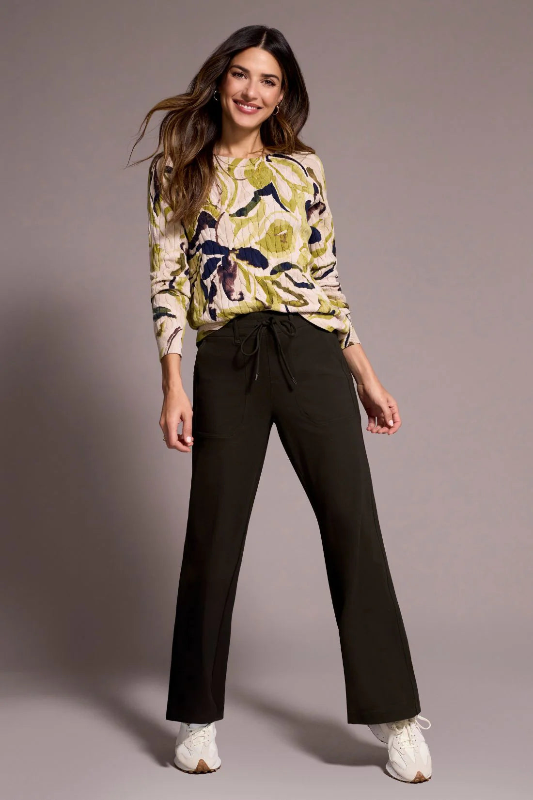 Tribal 2383O Printed Cable Cotton Crew Neck Sweater