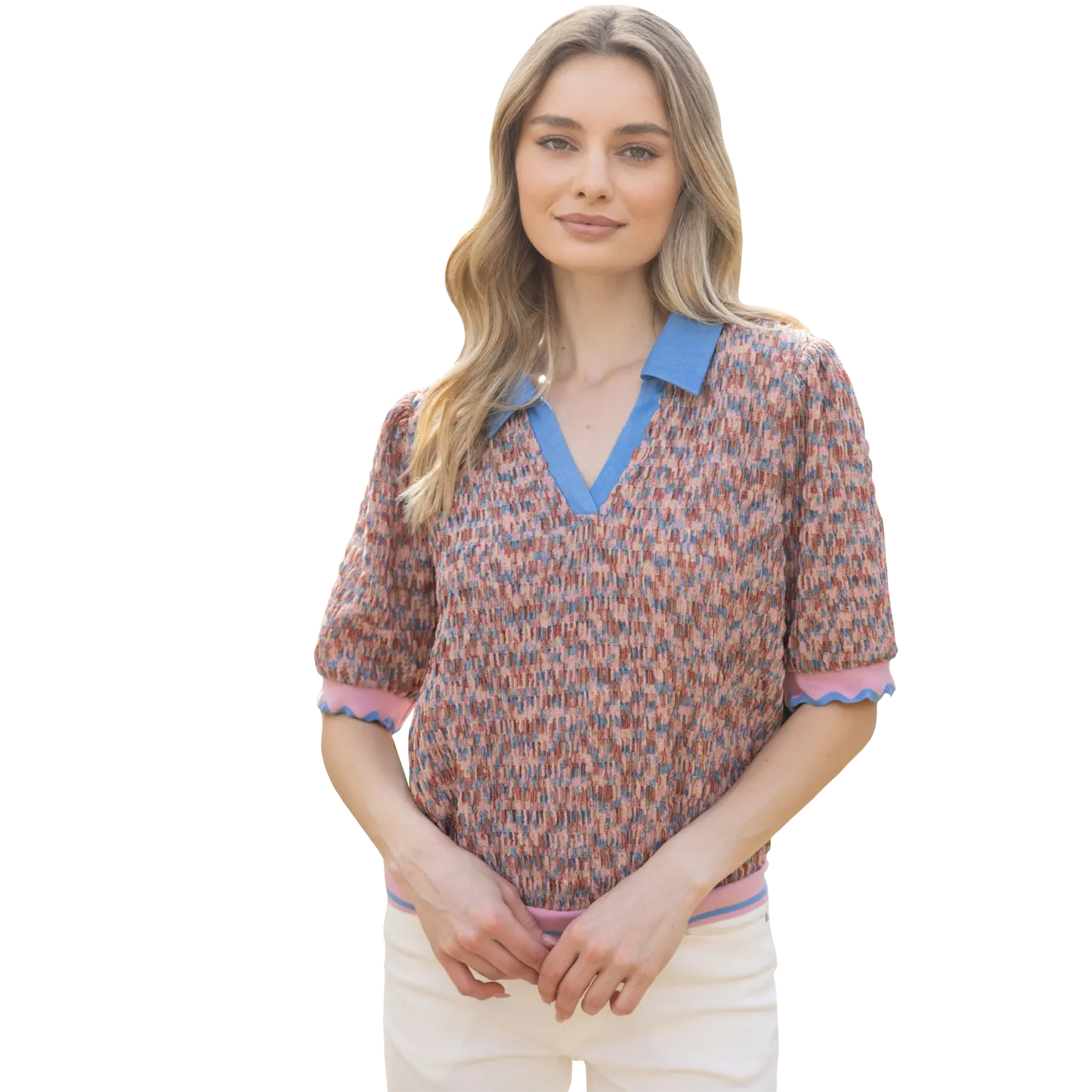Static Stripe Scallop Band Sweater