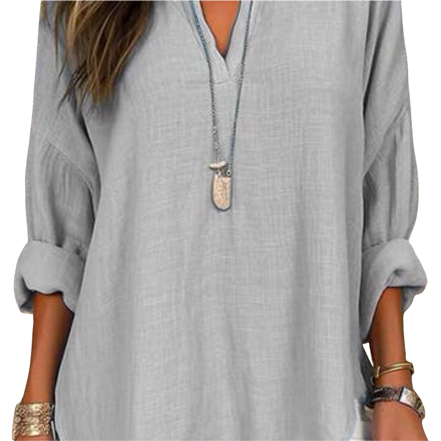 V Neck Cotton and Linen Shirt