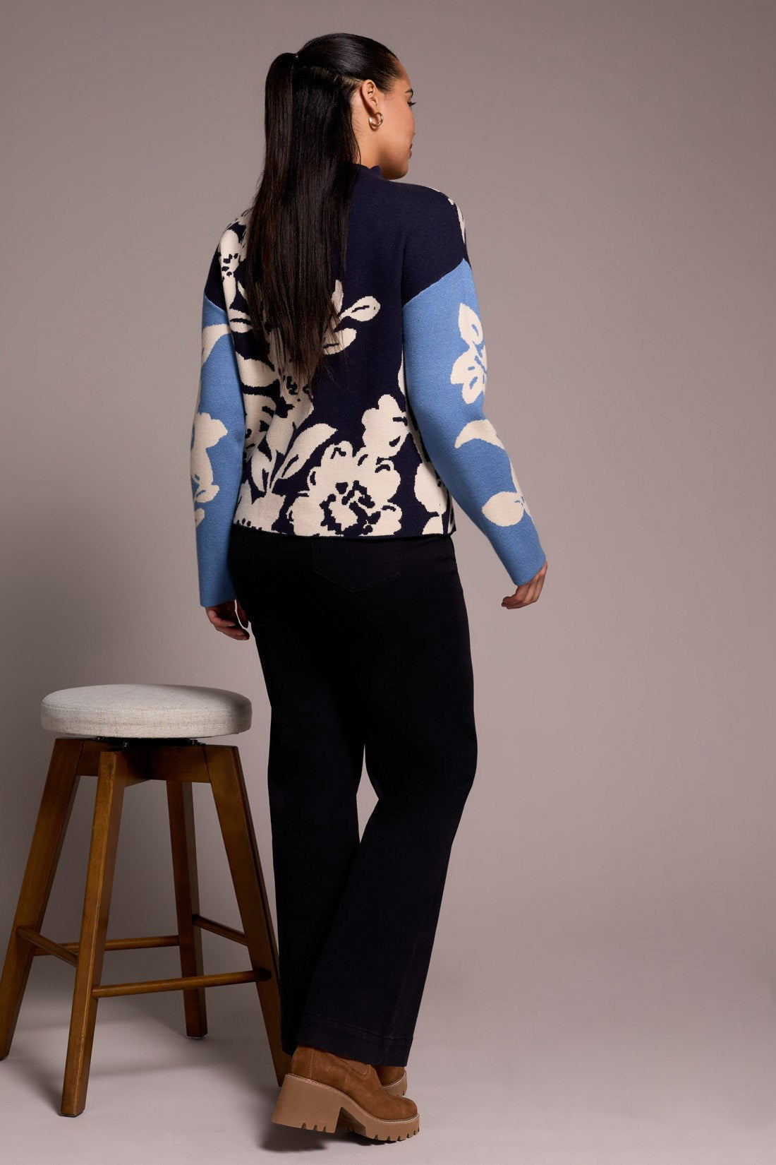 Tribal 1542O Knit Jacquard Funnel Neck Sweater