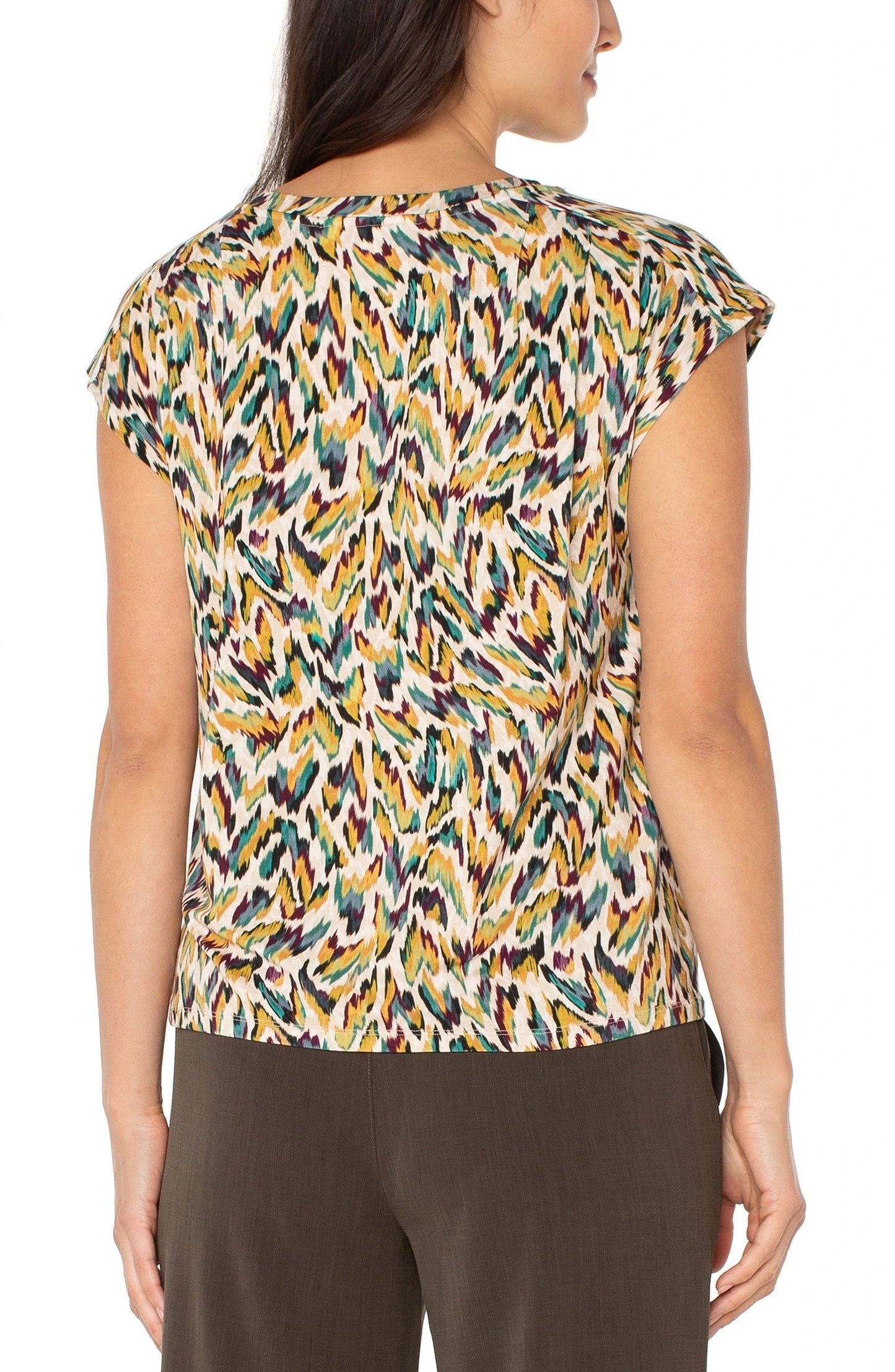 Liverpool Sleeveless Shoulder Pleat Boat Neck Knit Top