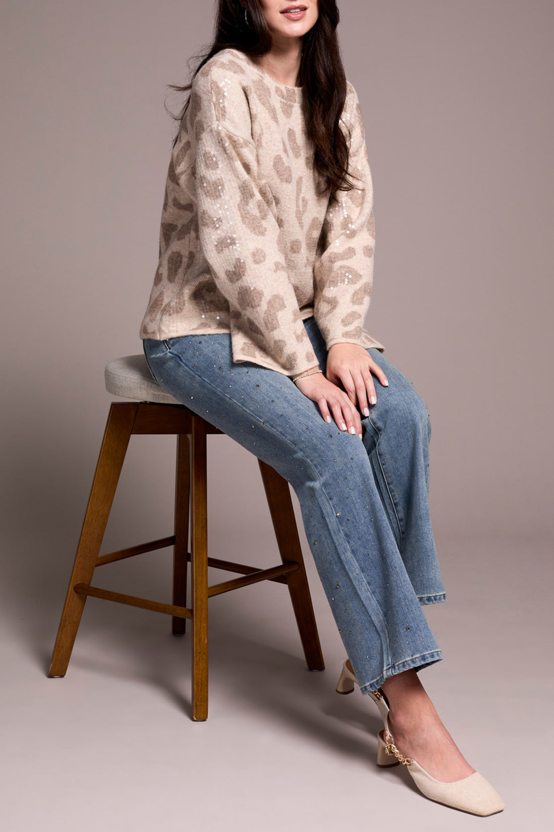 Tribal 2387O Sequin Crew Neck Sweater