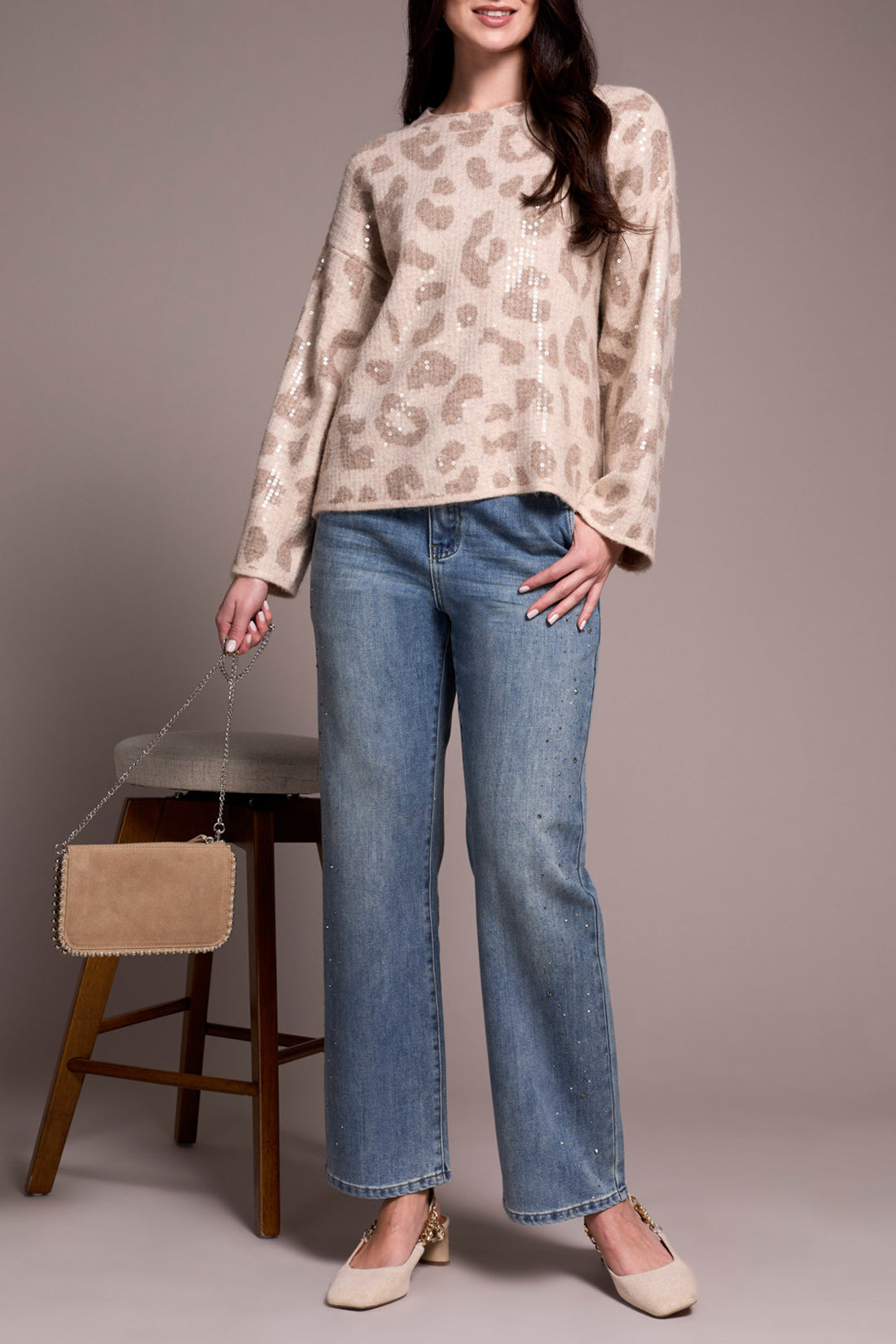 Tribal 2387O Sequin Crew Neck Sweater