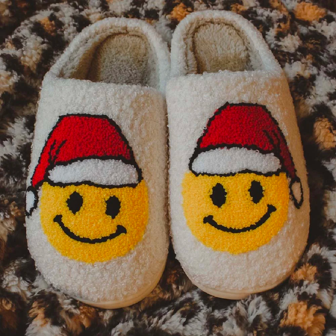 Katdid Santa Christmas Happy Face Slippers