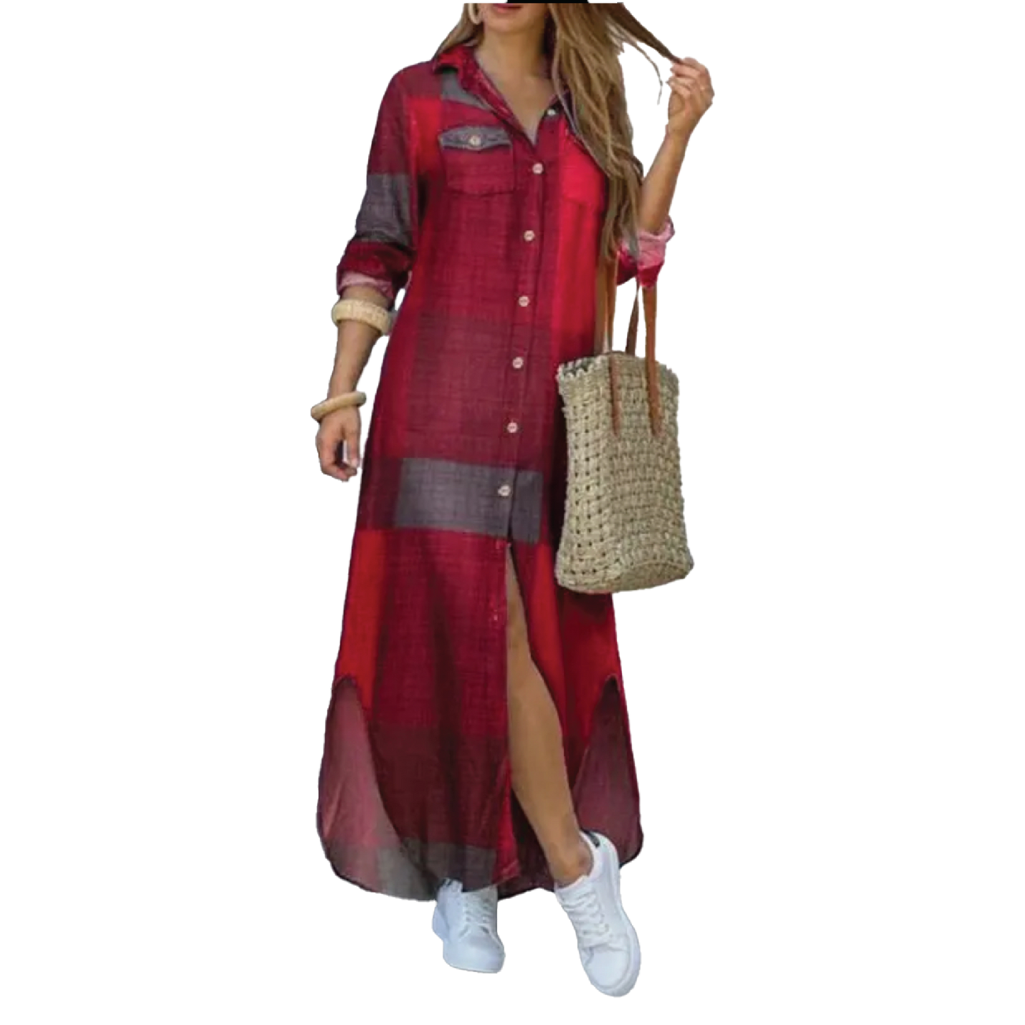 Plaid Maxi Shirt Dress