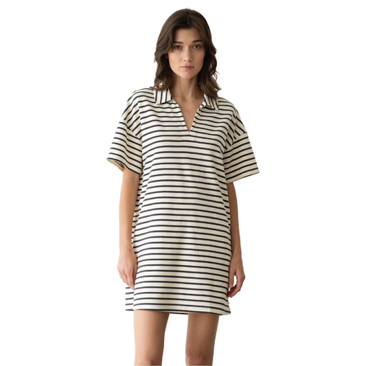 Collared V Neck Stripe Dress