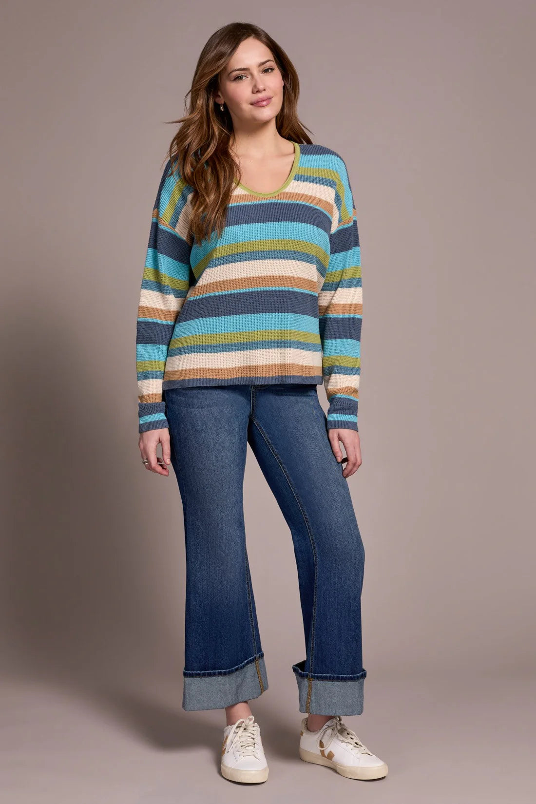 Tribal Combed Cotton U-Neck Waffle Sweater