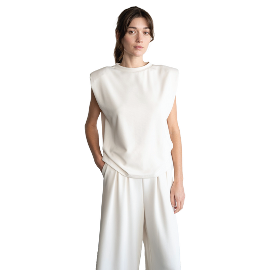 Side Ruching Sleeveless Top with Shoulder Pads