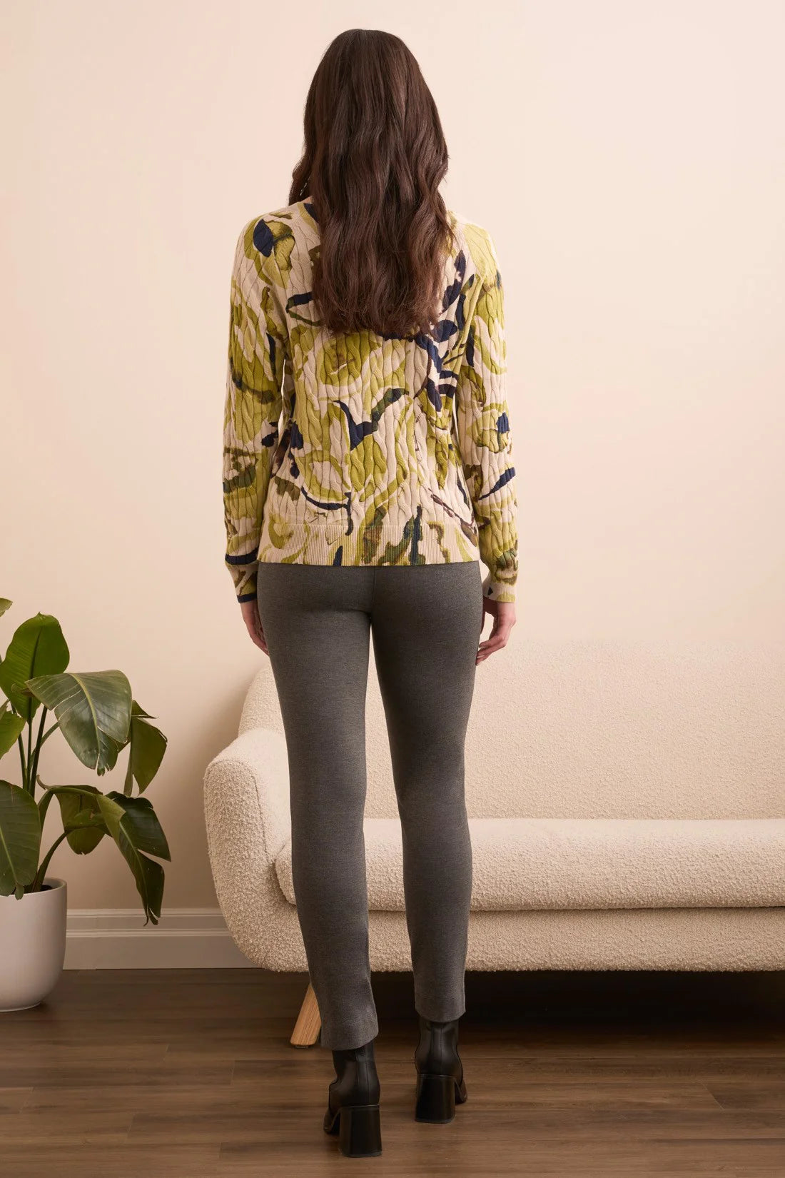 Tribal Printed Cable Cotton Crew Neck Sweater