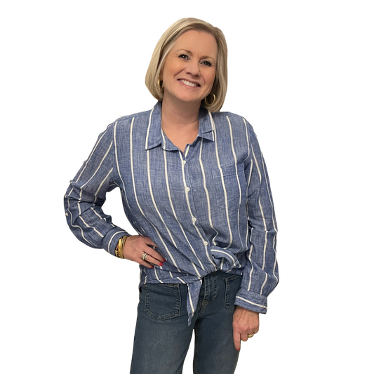 Linen & Cotton Stripe Button Up Shirt