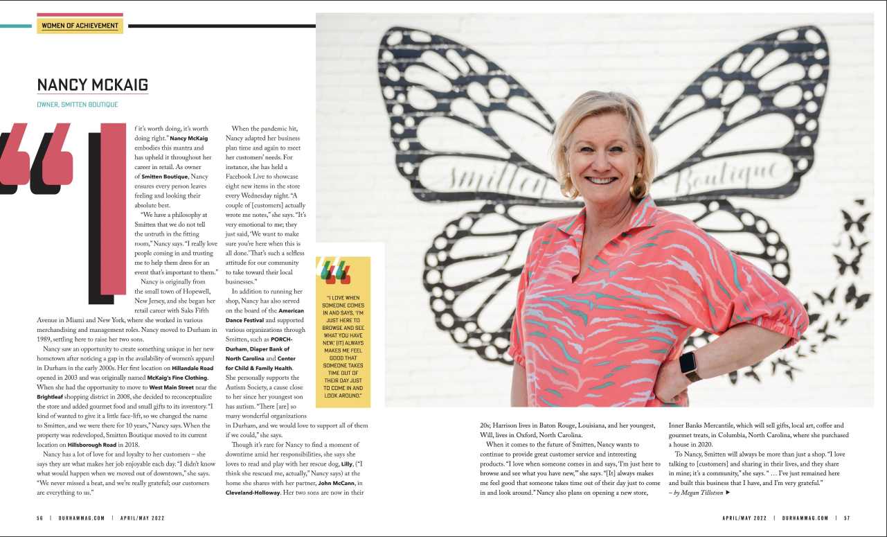 Nancy McKaig in Durham Magazine's Women of Achievement Issue