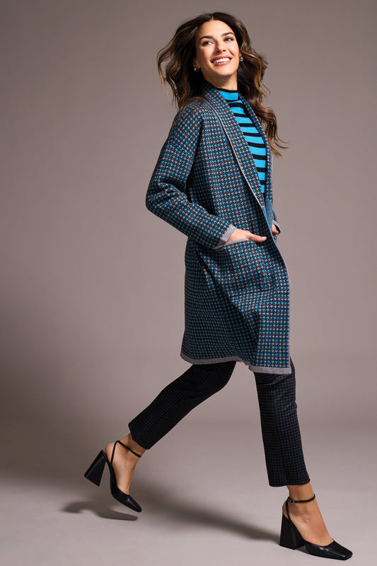 Tribal 1523O Double Knit Long Plaid Coatigan