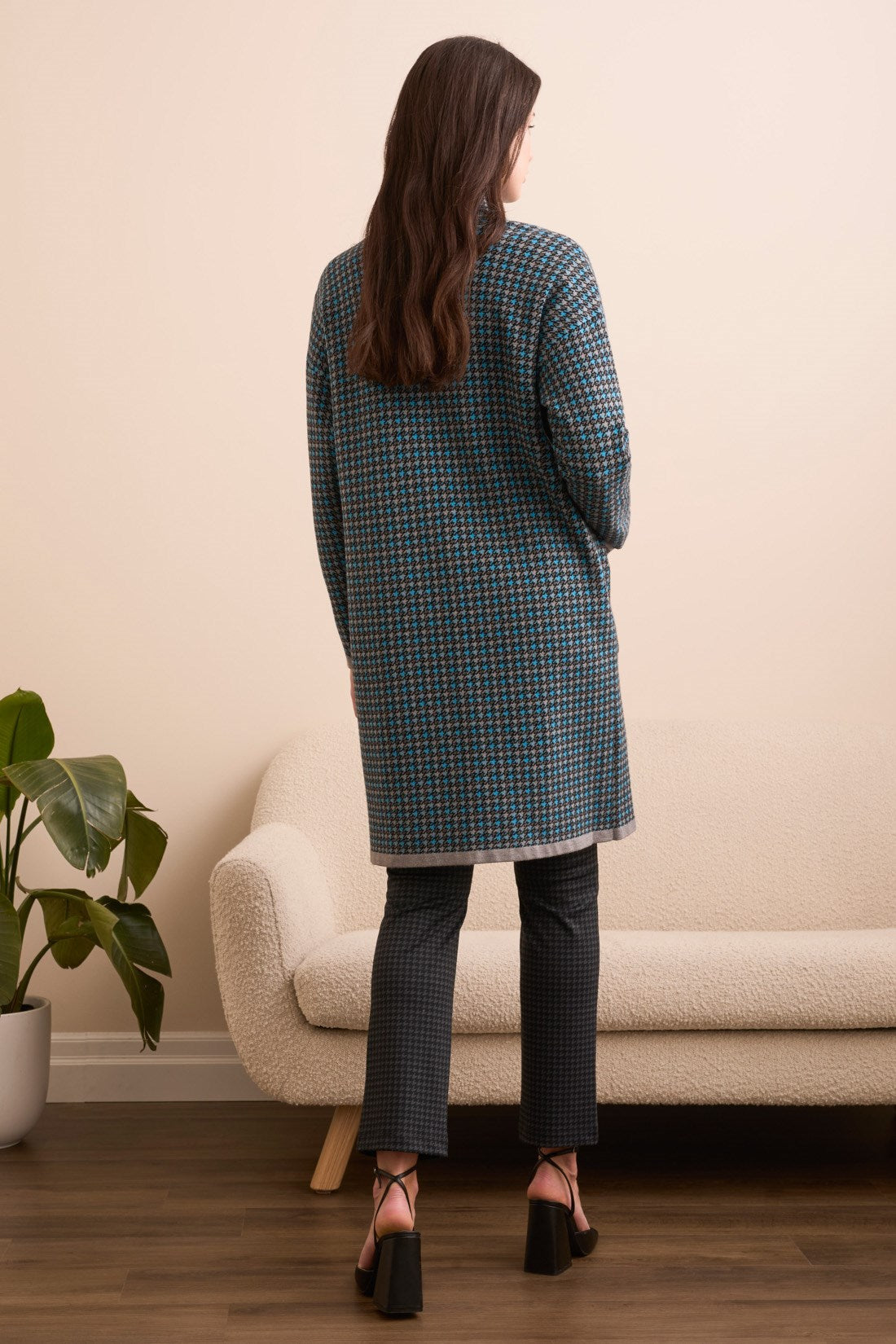Tribal 1523O Double Knit Long Plaid Coatigan
