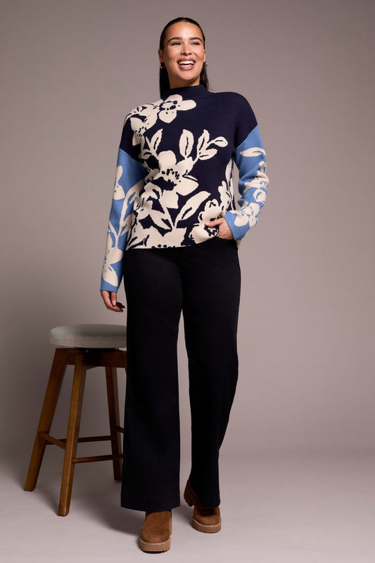 Tribal 1542O Knit Jacquard Funnel Neck Sweater