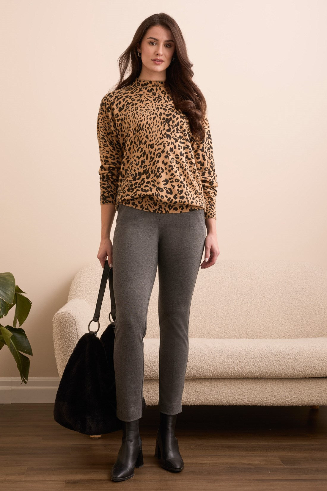 Tribal 2248O Lightweight Printed Long-Sleeve Funnel Neck Sweater