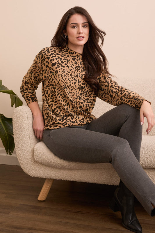 Tribal 2248O Lightweight Printed Long-Sleeve Funnel Neck Sweater