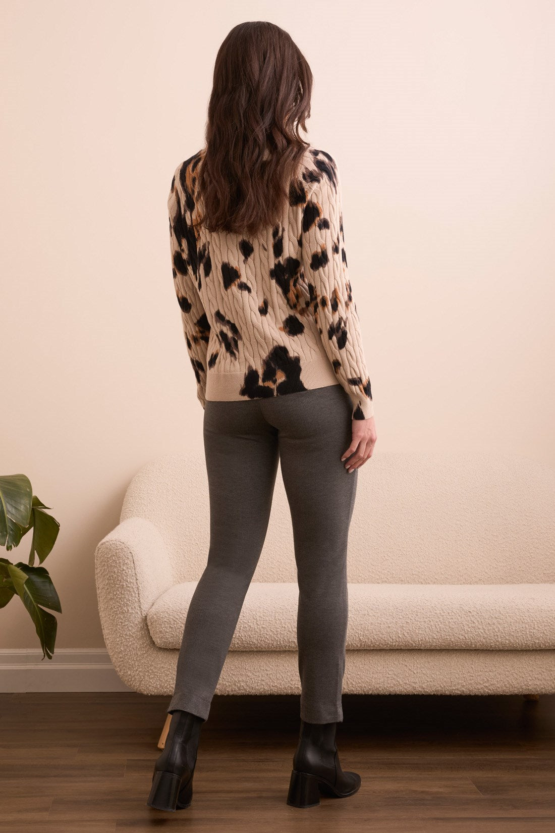 Tribal 2383O Printed Cable Cotton Crew Neck Sweater