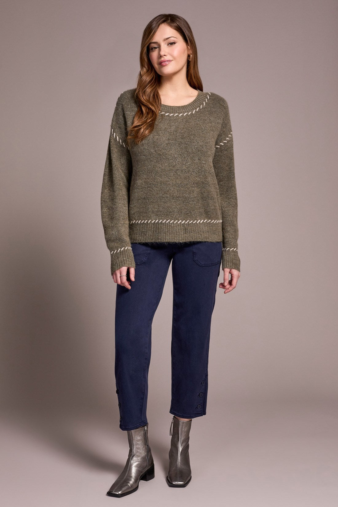 Tribal Saddle Stitch Crew Neck Sweater