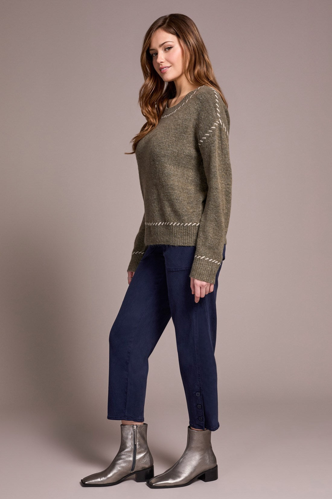 Tribal Saddle Stitch Crew Neck Sweater