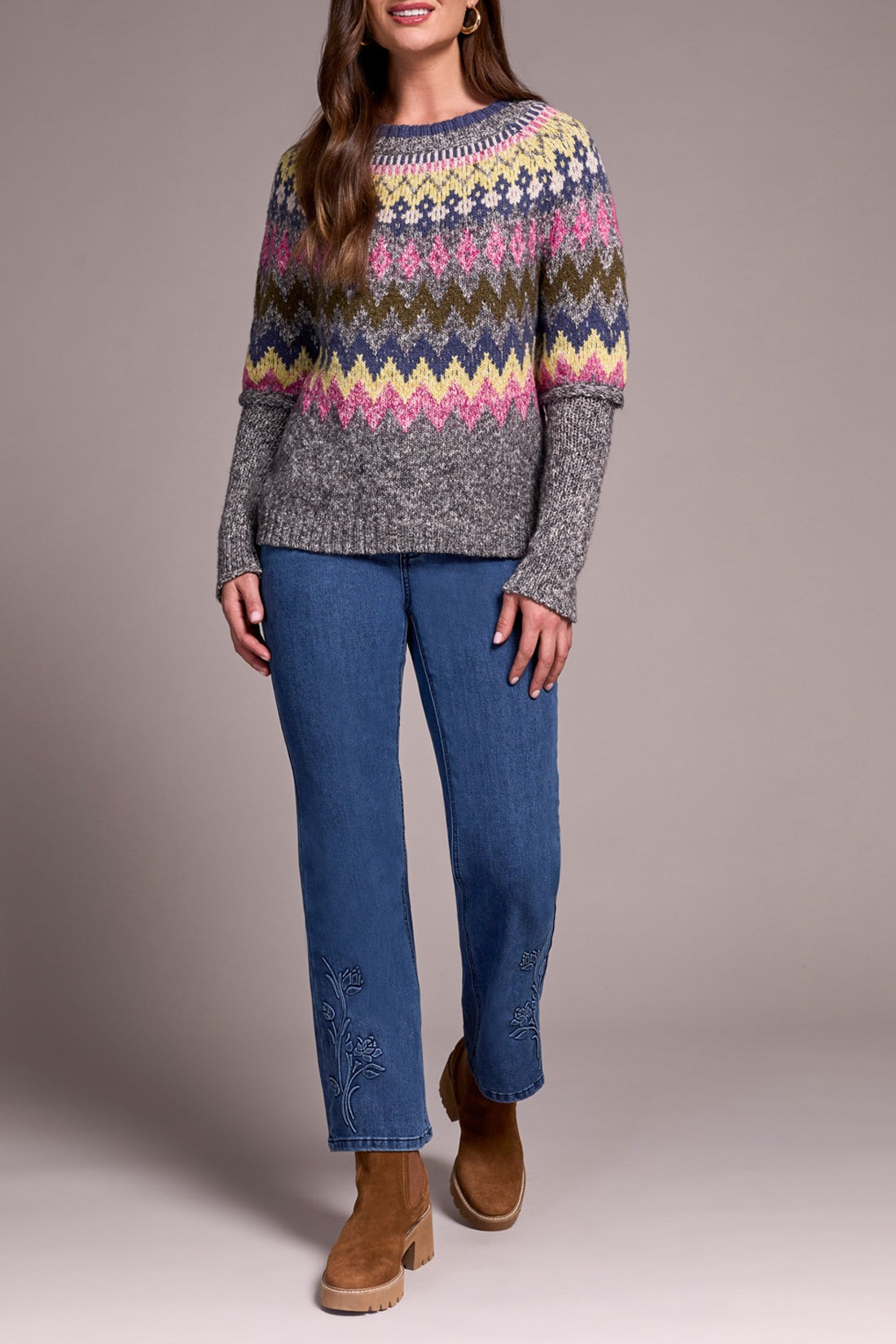 Tribal Fair Isle Intarsia Ribbed Sweater