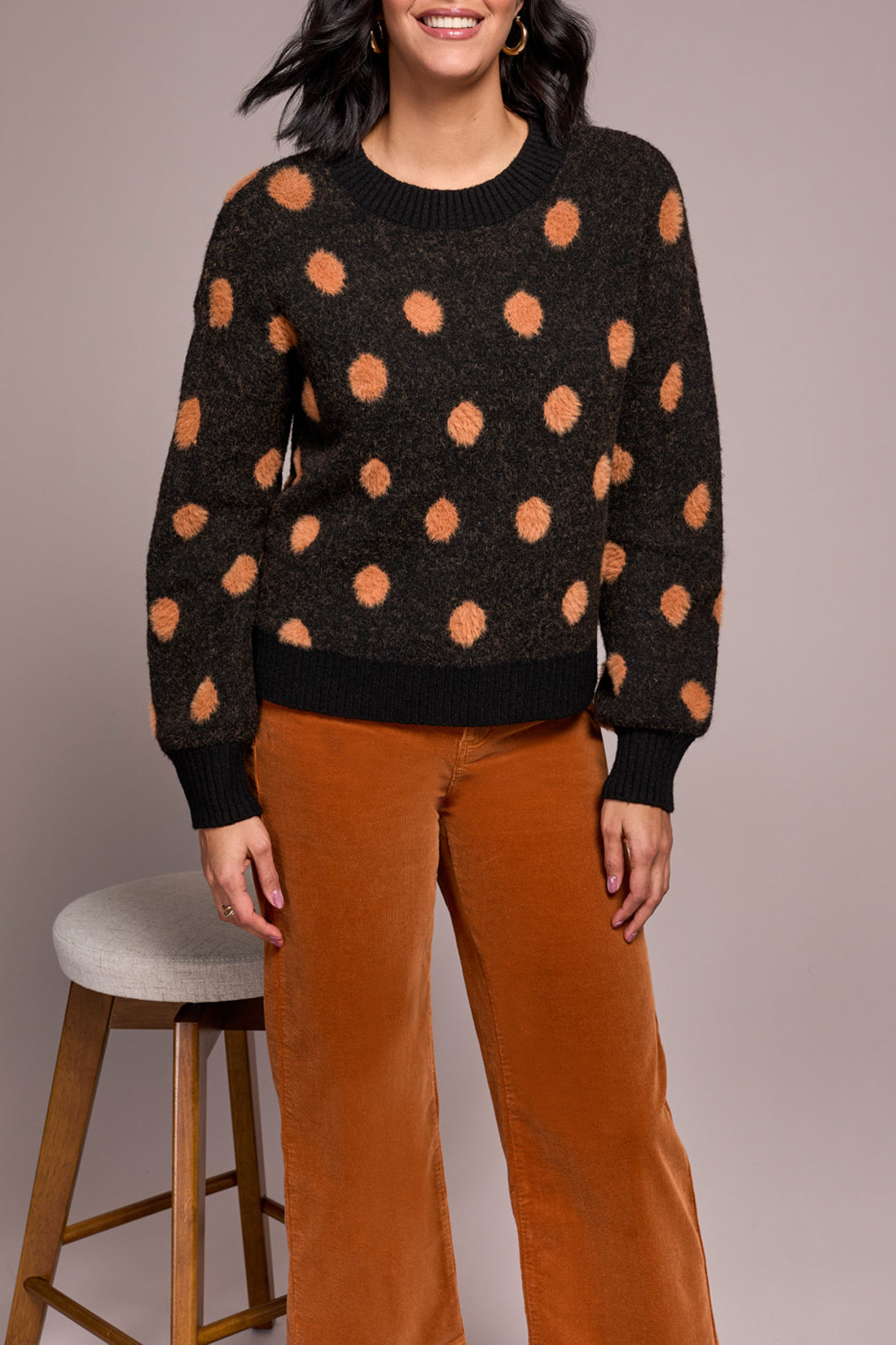 Tribal Pumpkin Polka Dot Crew Neck Sweater