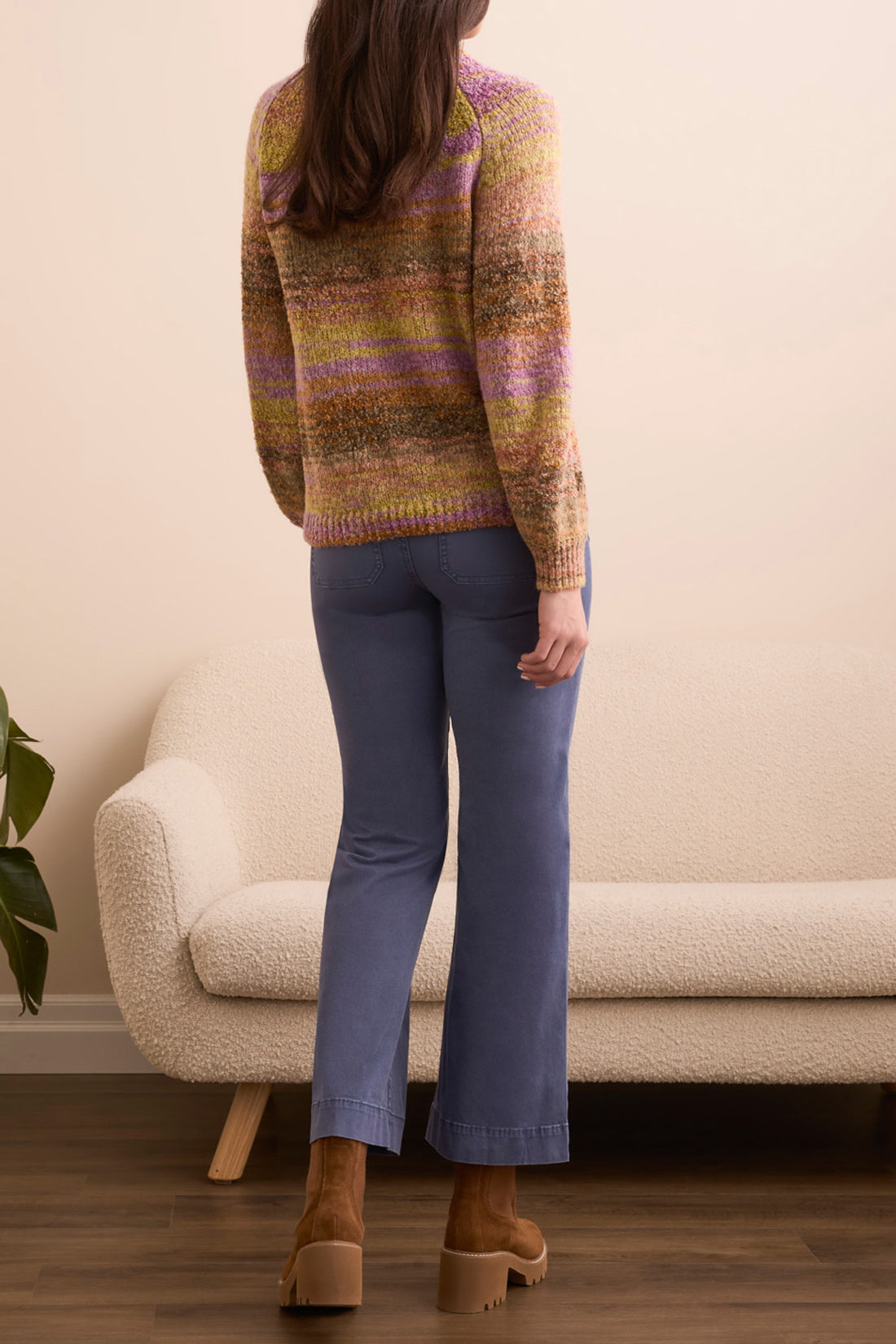 Tribal Boucle Yarn Mock Neck Puff Sleeve Sweater