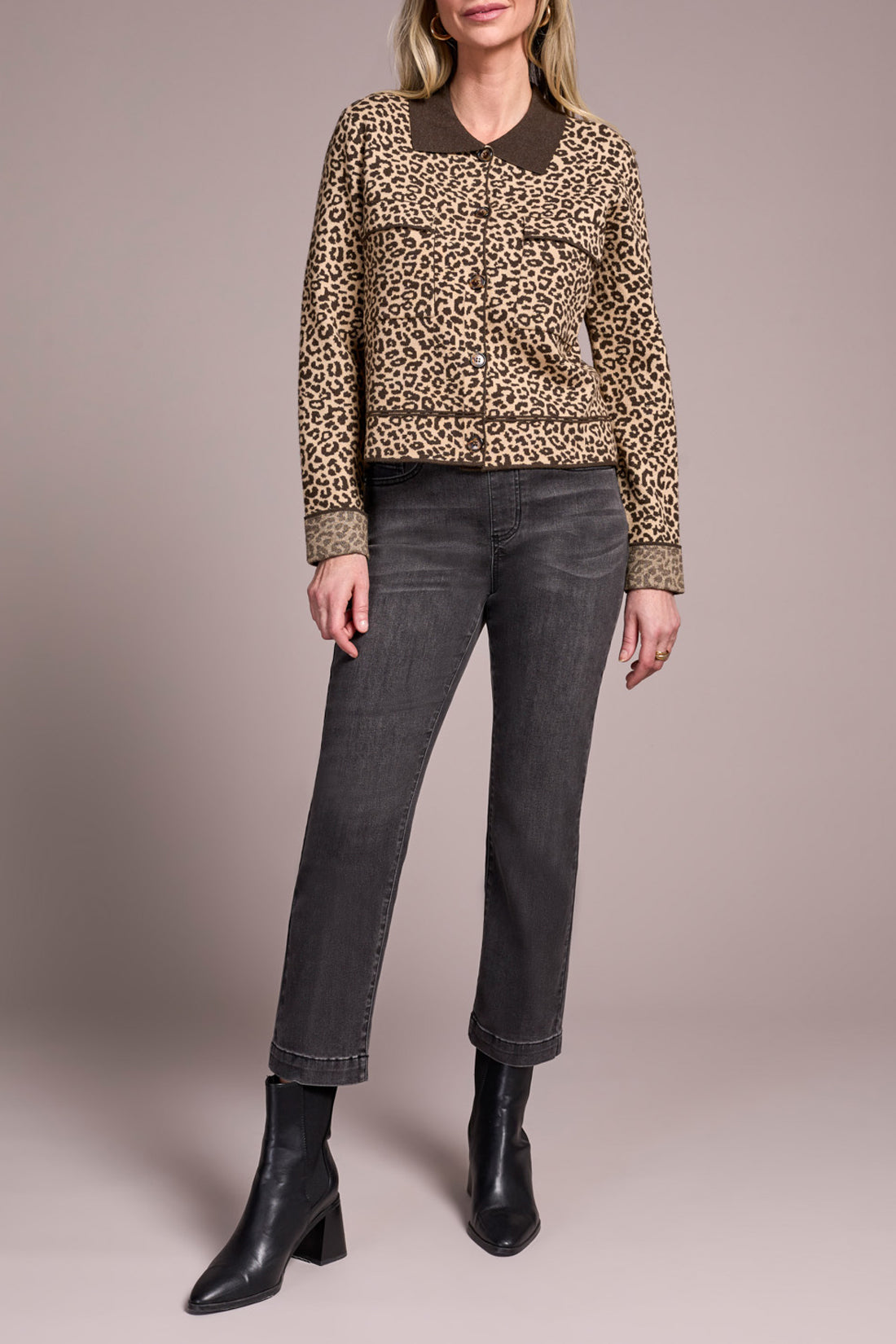 Tribal Double Knit Collared Sweater Cardigan