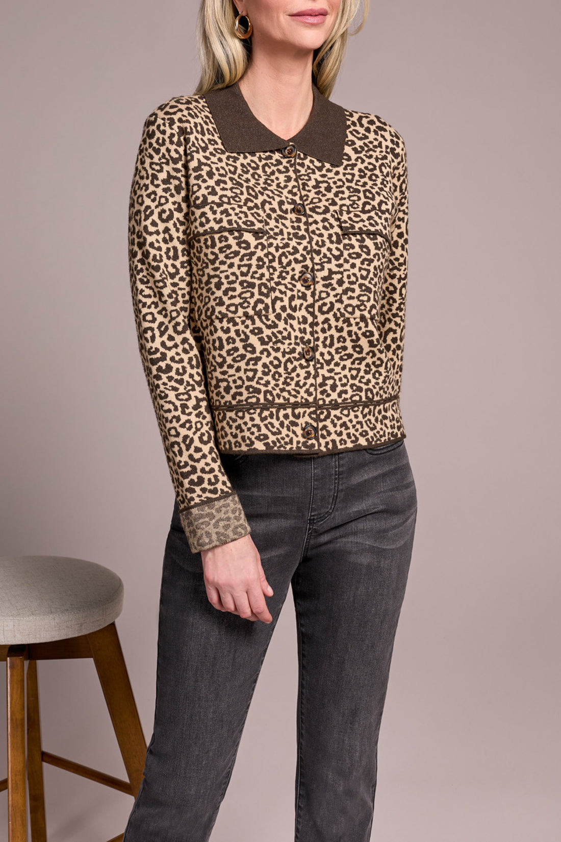 Tribal Double Knit Collared Sweater Cardigan