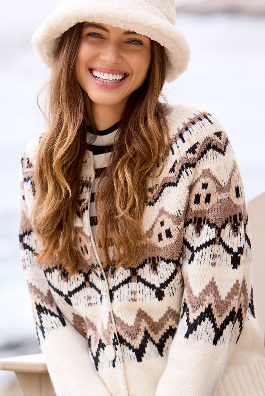 Tribal 2312O Fair Isle Button Front Cardigan