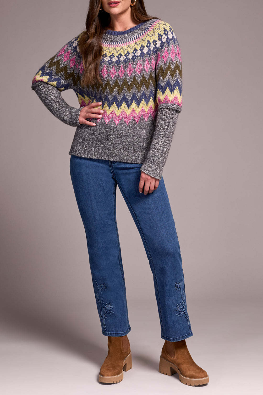 Tribal Fair Isle Intarsia Ribbed Sweater