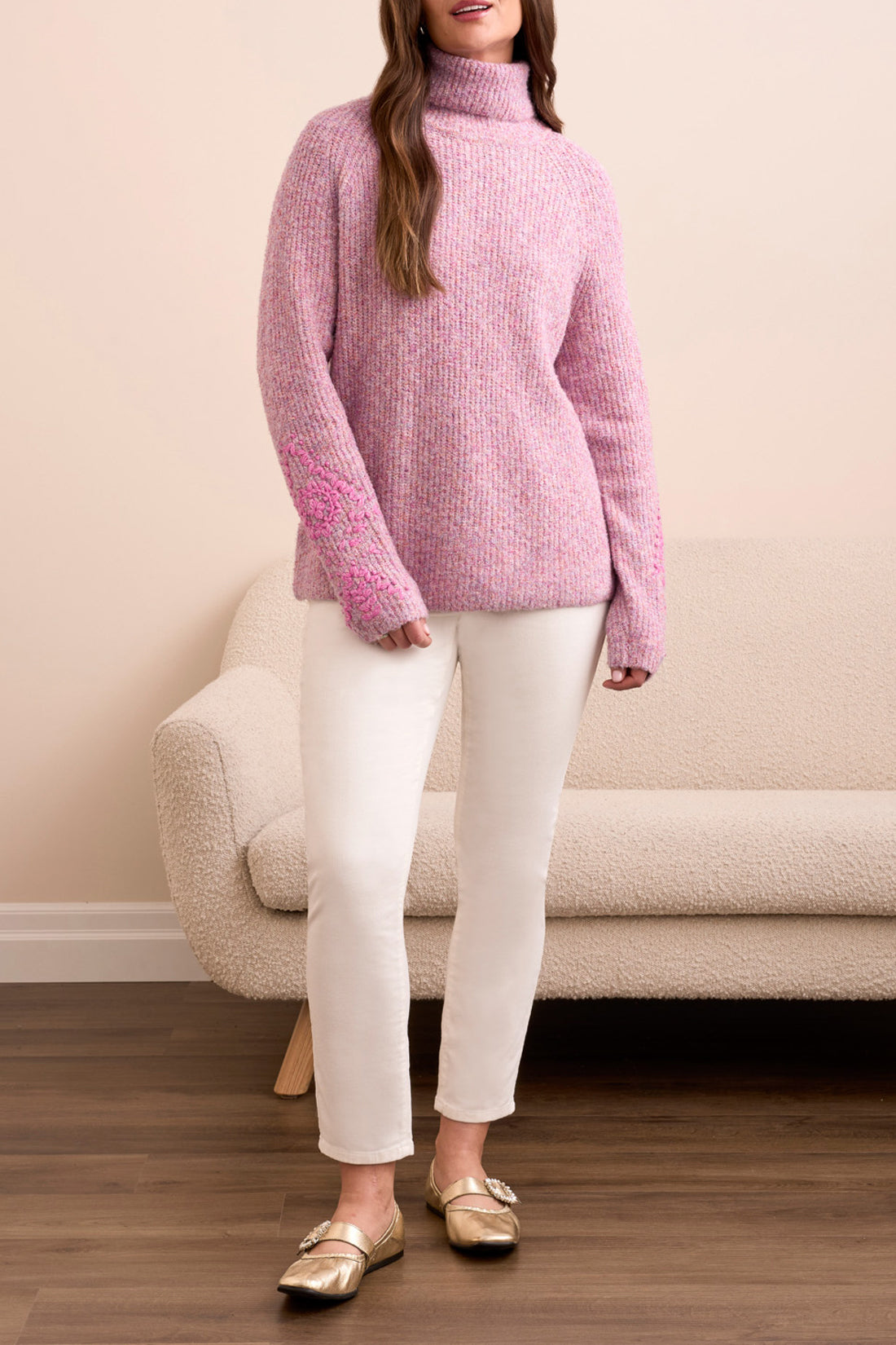 Tribal Turtleneck Sweater with Embroidery