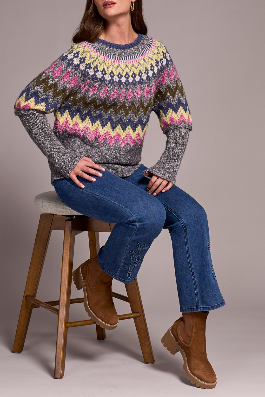 Tribal Fair Isle Intarsia Ribbed Sweater